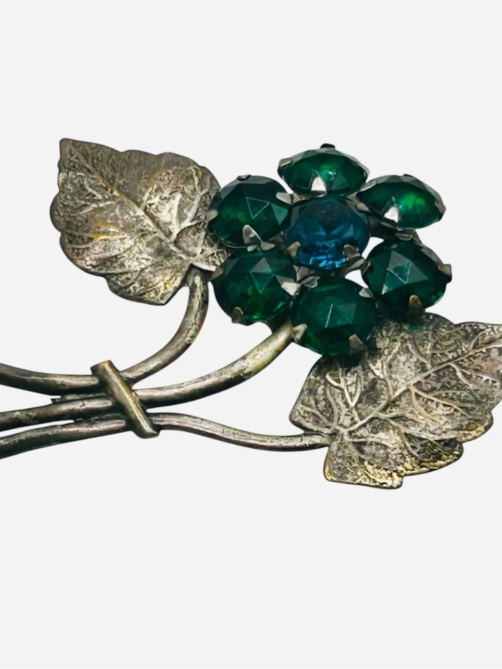 Vintage W.Germany Eloxal Rauten Rhinestone Flower Brooch